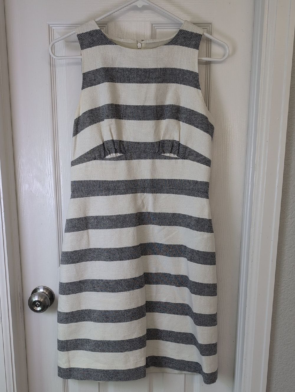 J.Crew Linen Cotton Blend Striped Sleeveless A-Line Dress in Ivory and Charcoal